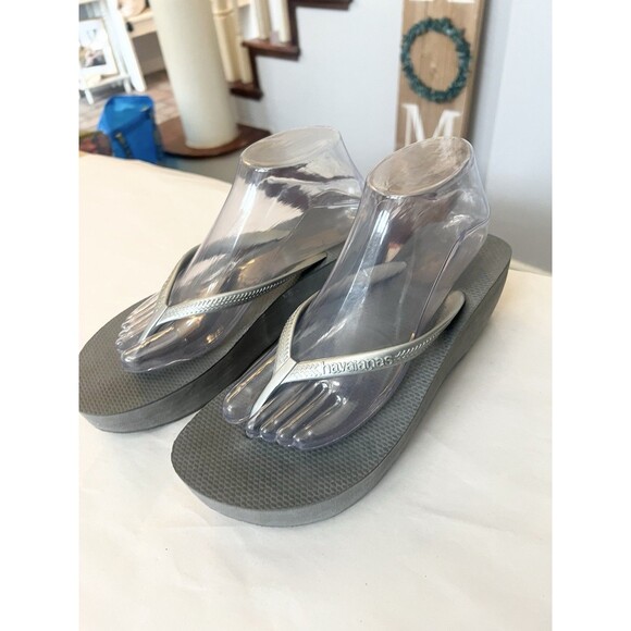 Havaianas High Platform Flip Flops Womens 9 39 40 Wedge Sandals Beach Gray - Picture 5 of 8